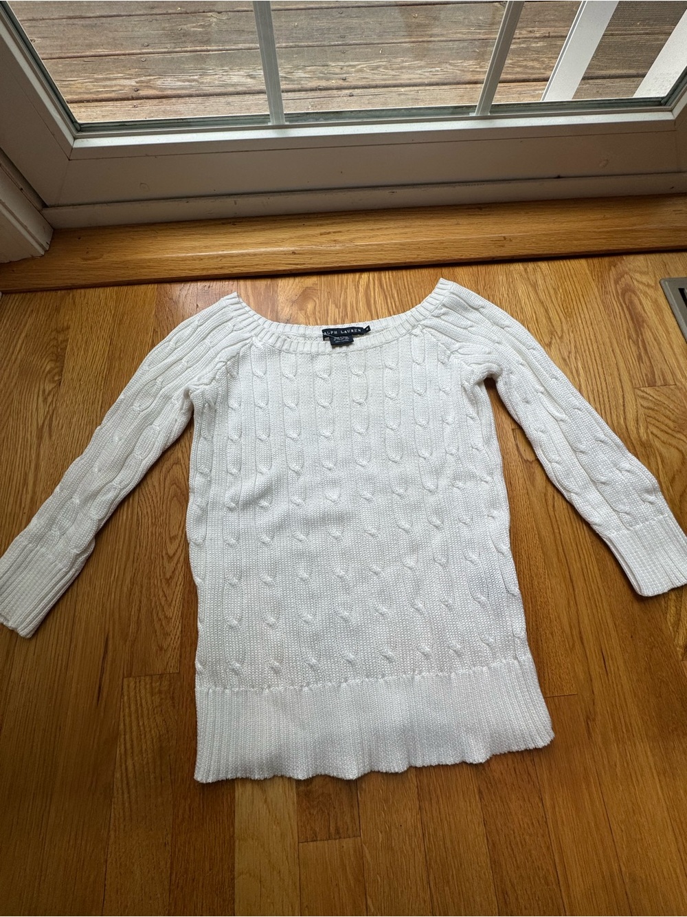 Ralph Lauren White Cable-Knit Off-Shoulder Italian Yarn Sweater